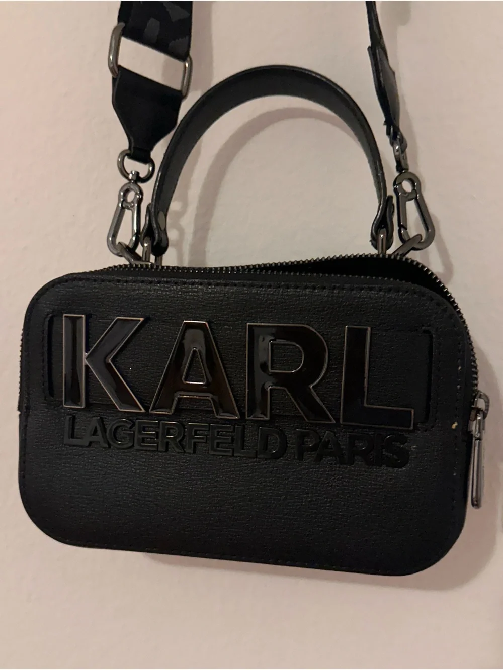 Karl Lagerfeld Black Embossed Logo Crossbody with Detachable Strap